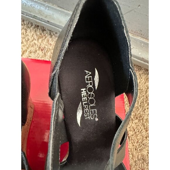 Aerosoles Ontrack Black Leather High Heels Womans 7.5 with Heel rest - Picture 3 of 9